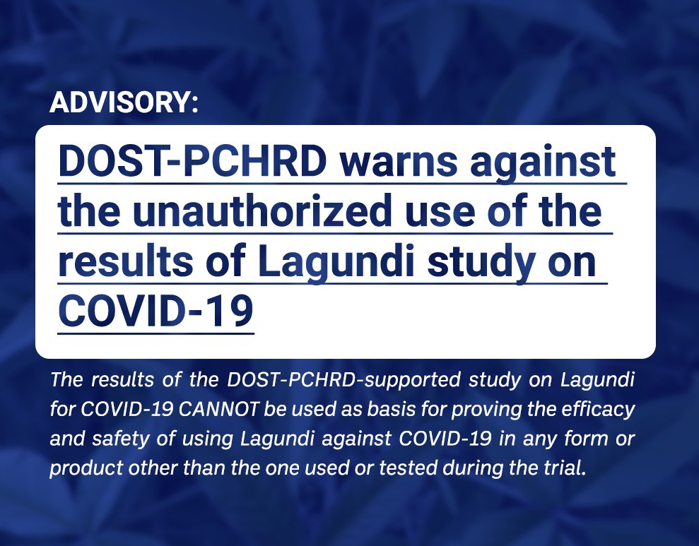 DOST-PCHRD warns against the unauthorized use of the results of Lagundi study on COVID-19