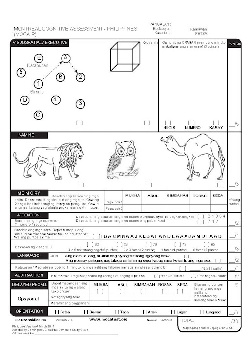 MONTREAL COGNITIVE ASSESSMENT – PHILIPPINES (MoCA-P)