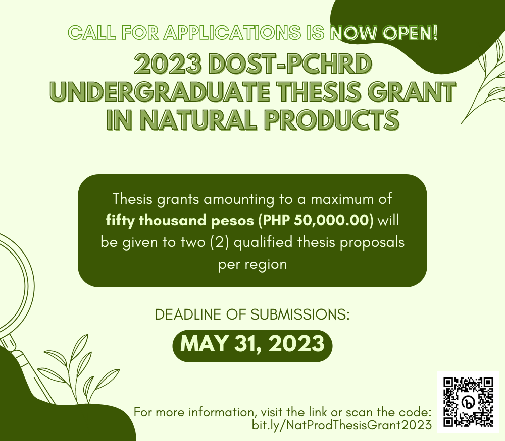 Call for applications: 2023 DOST-PCHRD- Undergraduate Thesis Grant in Natural Products